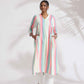 trueBrowns Off-White Cotton Multi Stripe Flared Kurta Set | Swadesiicart