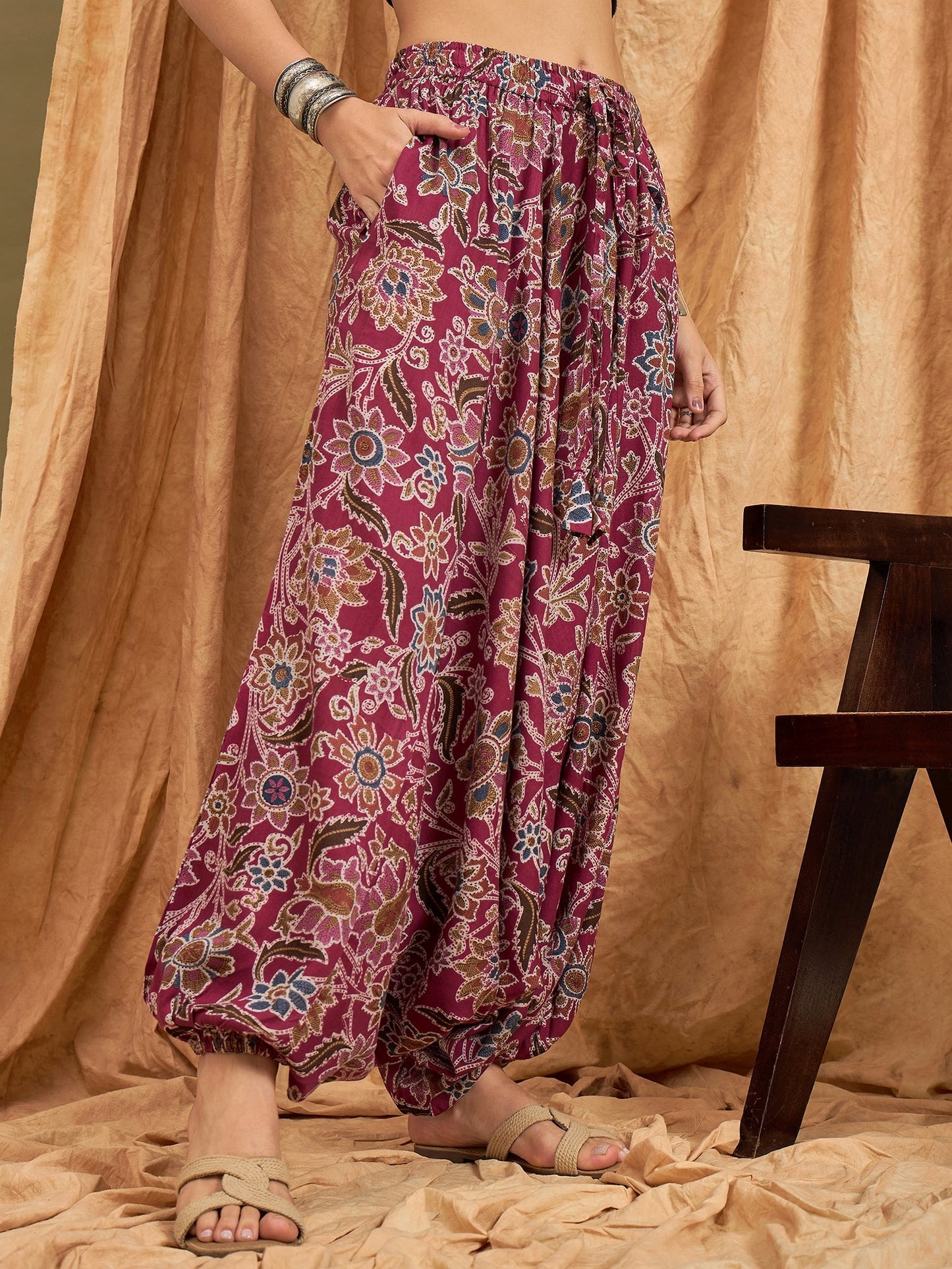 InWeave Burgundy Big Jaal Harem Pant - Swadesiicart
