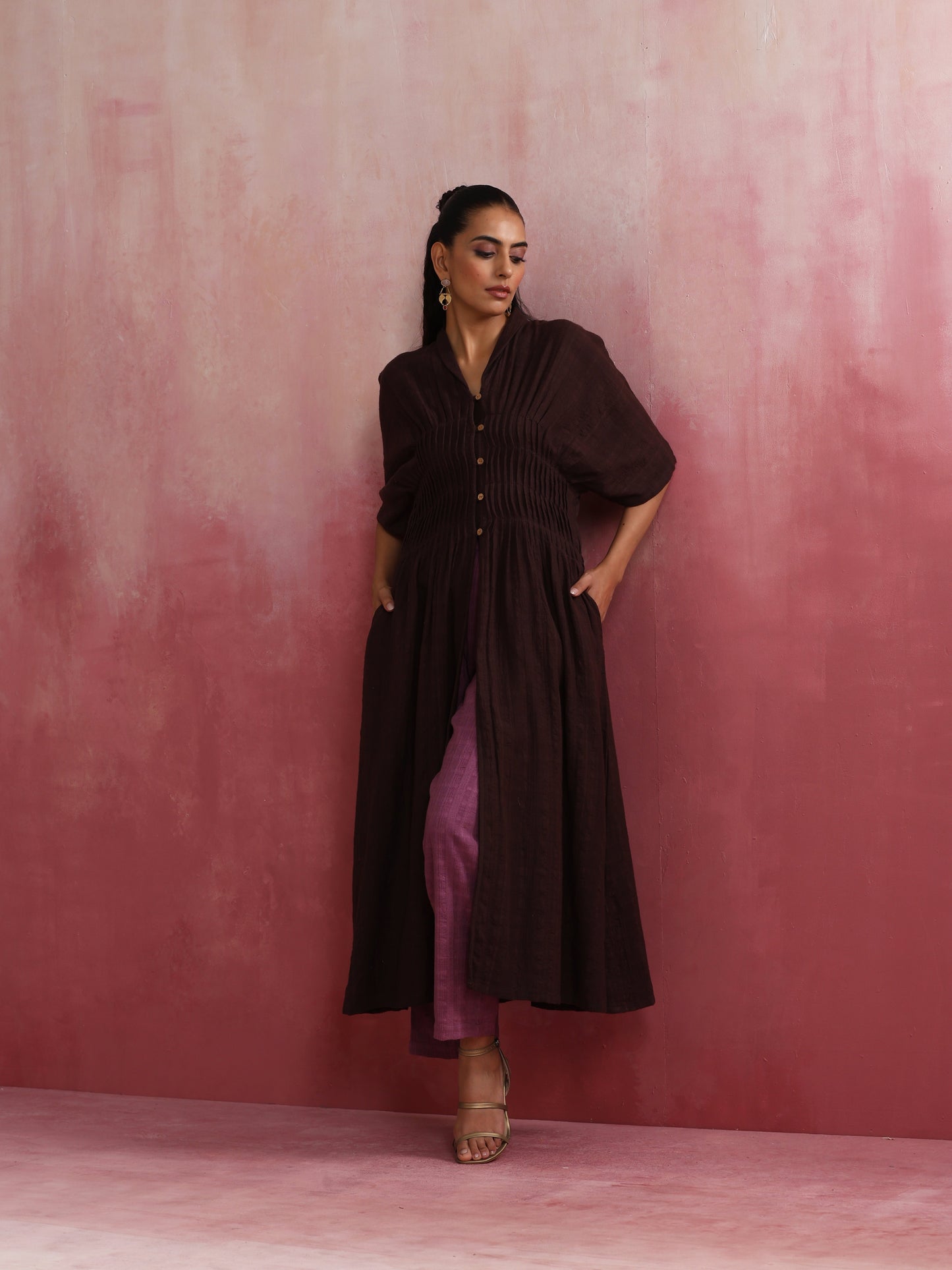 trueBrowns Cola Cotton Dobby Pleated Kurta Set | Swadesiicart