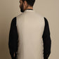 Even Apparels Men's Cream Mandarin Collar Waistcoat | Swadesiicart