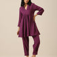 trueBrowns Plum Purple Slub Texture Pleated Co-Ord Set - Swadesiicart
