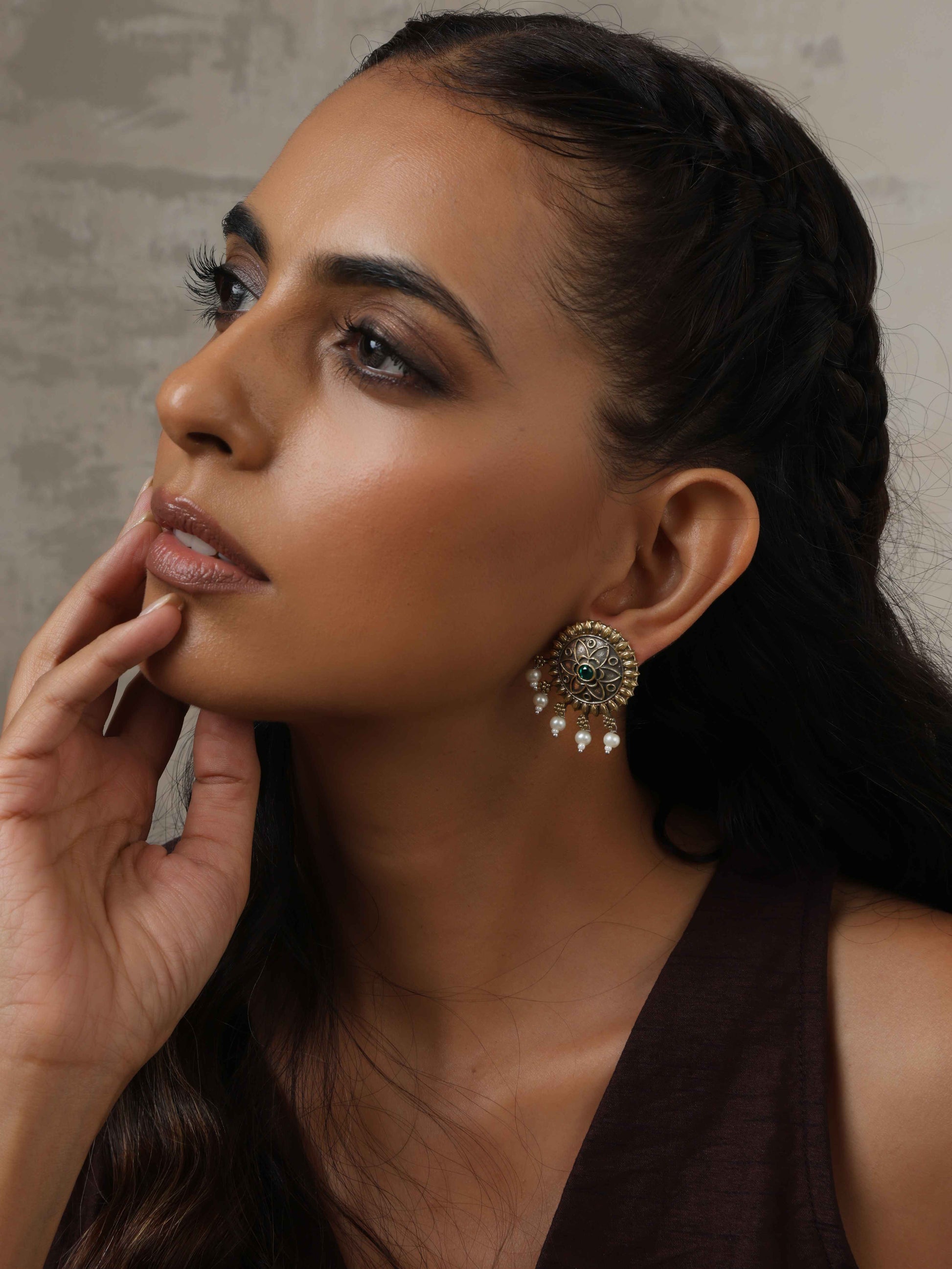 trueBrowns Silver Gold Tone Floral Stud Earrings - Swadesiicart