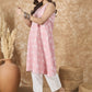InWeave Pastel Peach V Neck Aline Kurta Set - Swadesiicart
