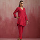 trueBrowns Red Cotton Dobby Kurta Co-ord set - Swadesiicart