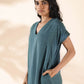 trueBrowns Turquoise Cotton Dobby Dress | Swadesiicart