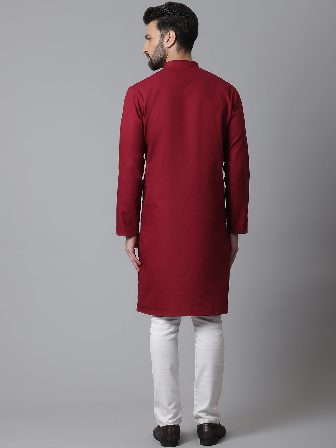 Even Apparels Maroon Pure Cotton Kurta With Band Collar | Swadesiicart