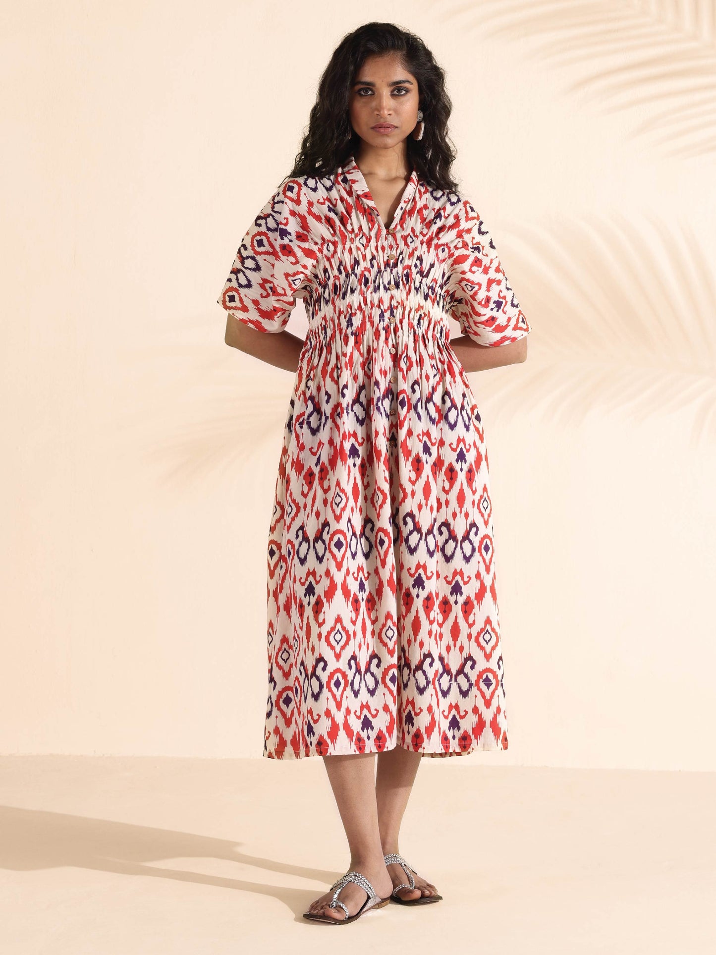 trueBrowns Carrot Cotton Ikat Dress | Swadesiicart