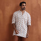 trueBrowns Men's Ivory Printed Short Kurta | Swadesiicart