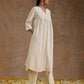 trueBrowns Ivory Gold Cotton Flared Kurta Set | Swadesiicart