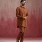 trueBrowns Men's Brown Cotton Shirt Collar Stylized Kurta Co-ord set - Swadesiicart