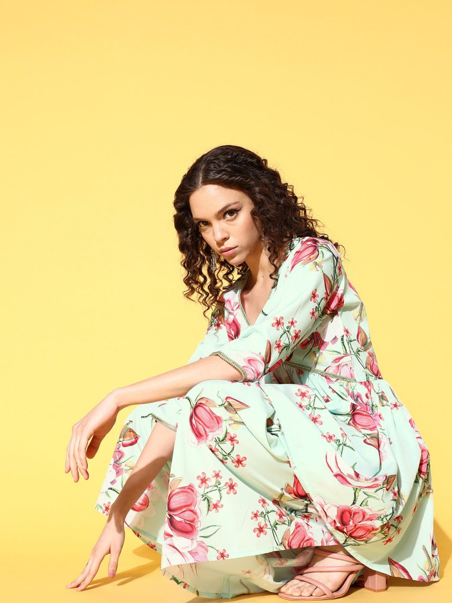 Ahalyaa Women Floral Printed Pleated Kurti with Sharara | Swadesiicart