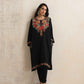 trueBrowns Black Kashmiri Floral Embroidered Woollen Phiran Kurta | Swadesiicart