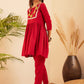 InWeave Women's Maroon Round Neck Square Gota Work Kurta Pant Set - Swadesiicart