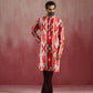 trueBrowns Men's Maroon Ikat Print Mandarin Collar Kurta | Swadesiicart