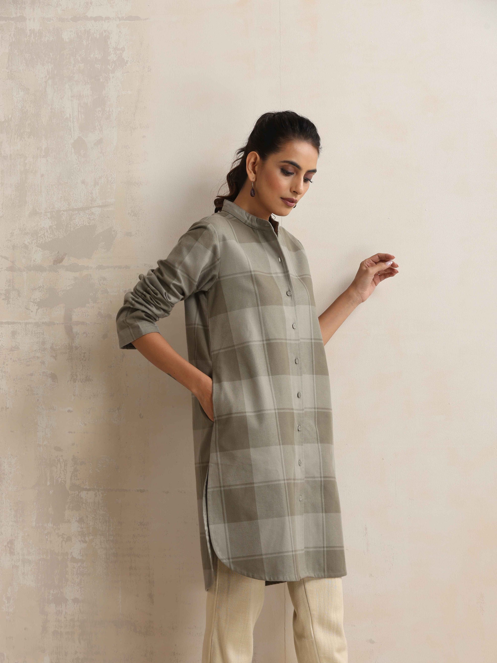 trueBrowns Green Check Winter Shirt Top | Swadesiicart