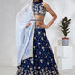 House of Panchhi Navy Blue Pure Georgette Sequins And Thread Embroidery Lehenga Choli & Dupatta | Swadesiicart