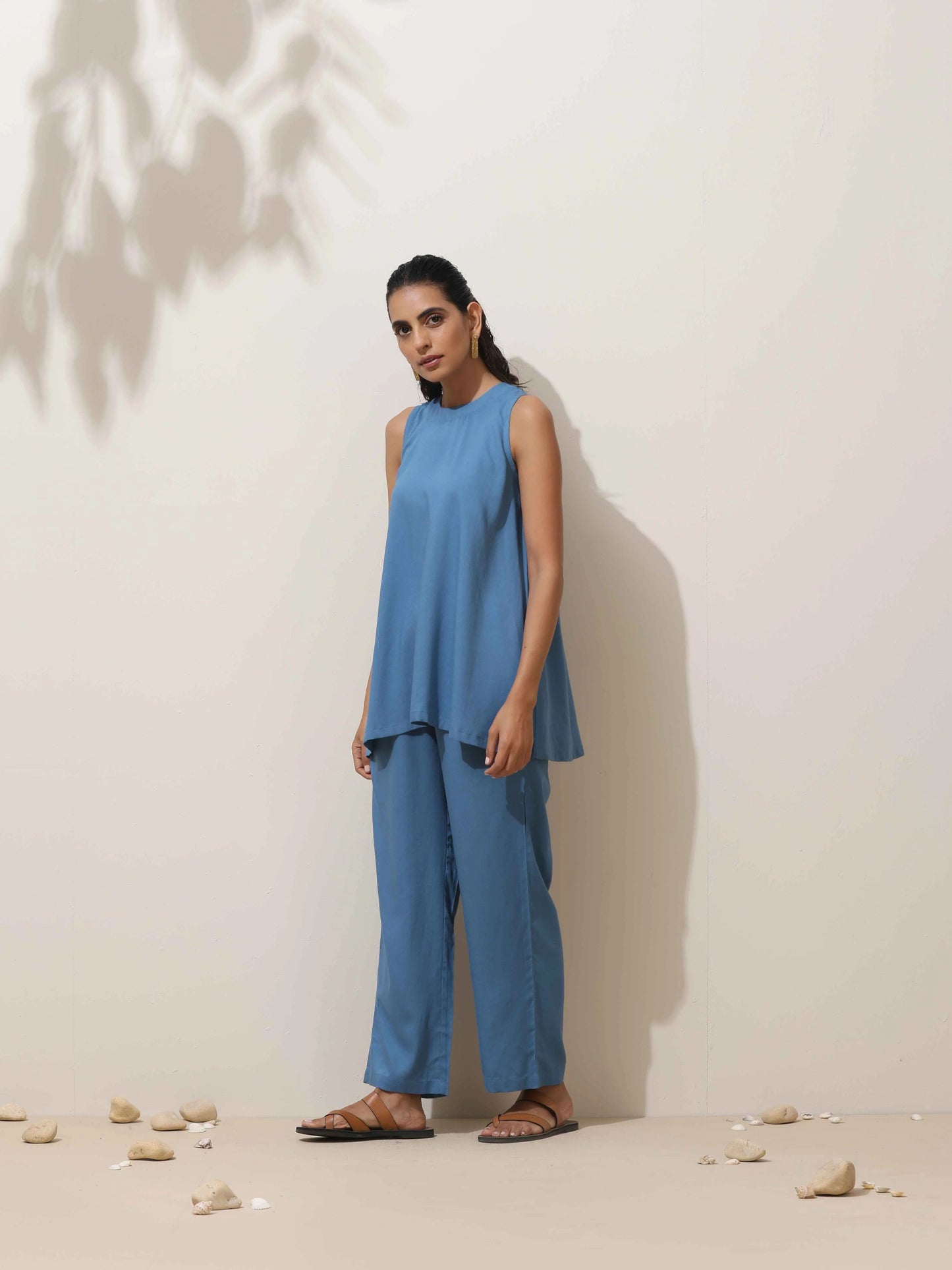 trueBrowns Blue Viscose Solid Co-ord Set - Swadesiicart