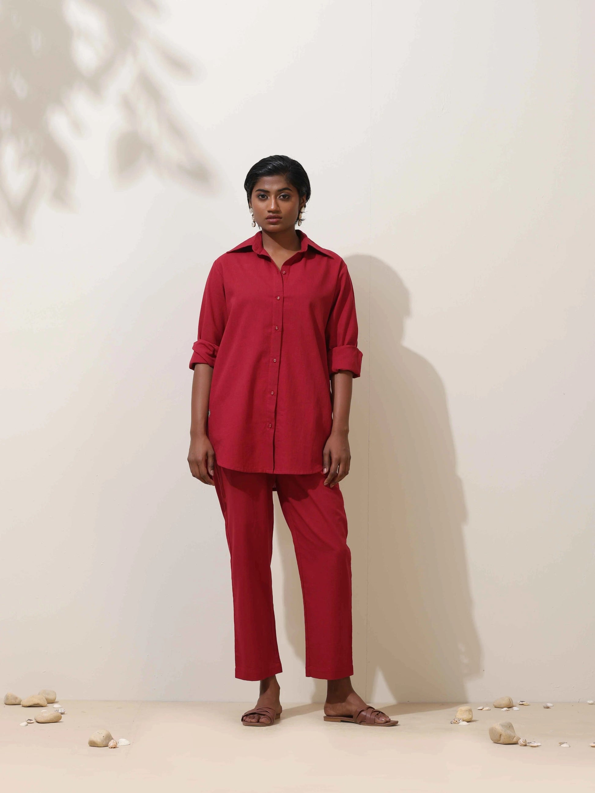 trueBrowns Maroon Cotton Linen Co-Ord Set - Swadesiicart