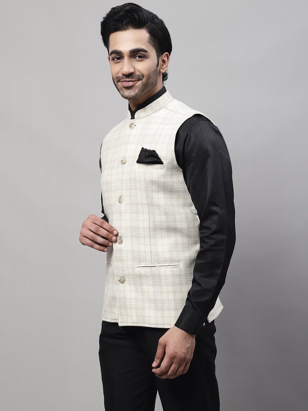 Even Apparels Men's Cream Pure Wool Nehru Jacket | Swadesiicart