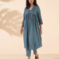 trueBrowns Turquoise Viscose Dobby Flared Kurta Pant Set | Swadesiicart