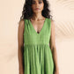 trueBrowns Green Cotton Dobby Yoke Dress | Swadesiicart