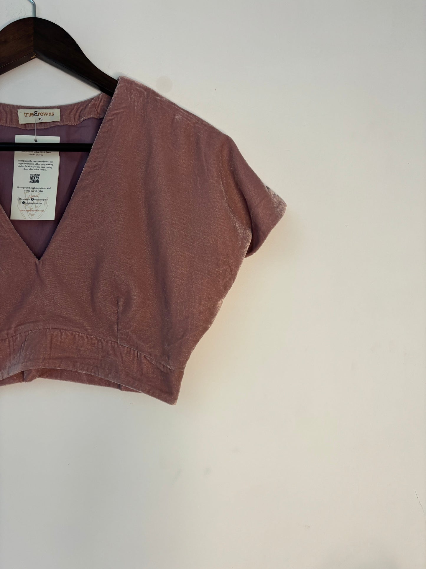 trueBrowns Light Pink Velvet Blouse | Swadesiicart