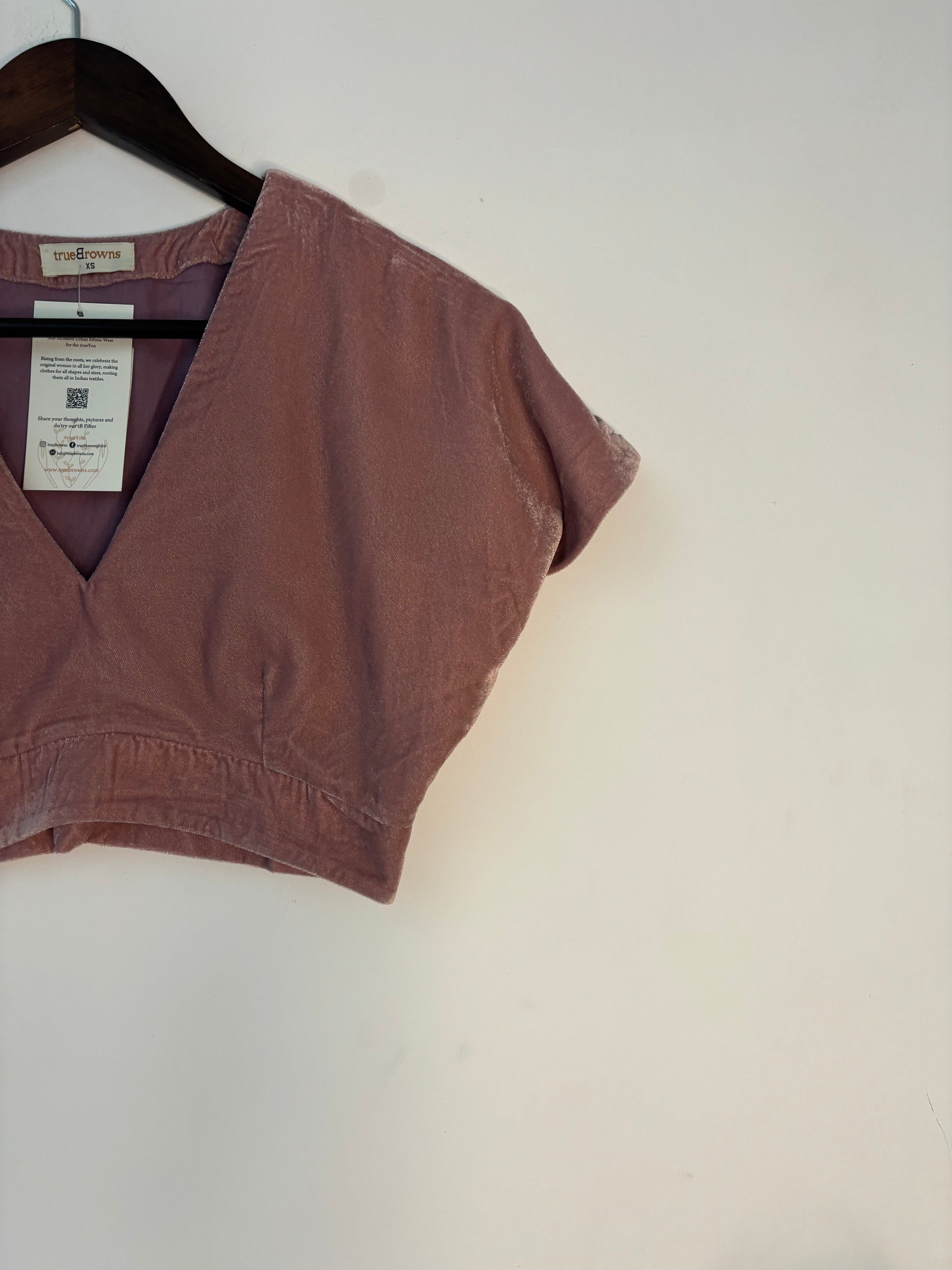 trueBrowns Light Pink Velvet Blouse | Swadesiicart