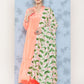 InWeave Women's Peach Tiered Kurta Set With White Pink Lotus Cr Dupatta - Swadesiicart
