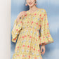 InWeave Women's Yellow Orange Ikkat Print Short Dress - Swadesiicart