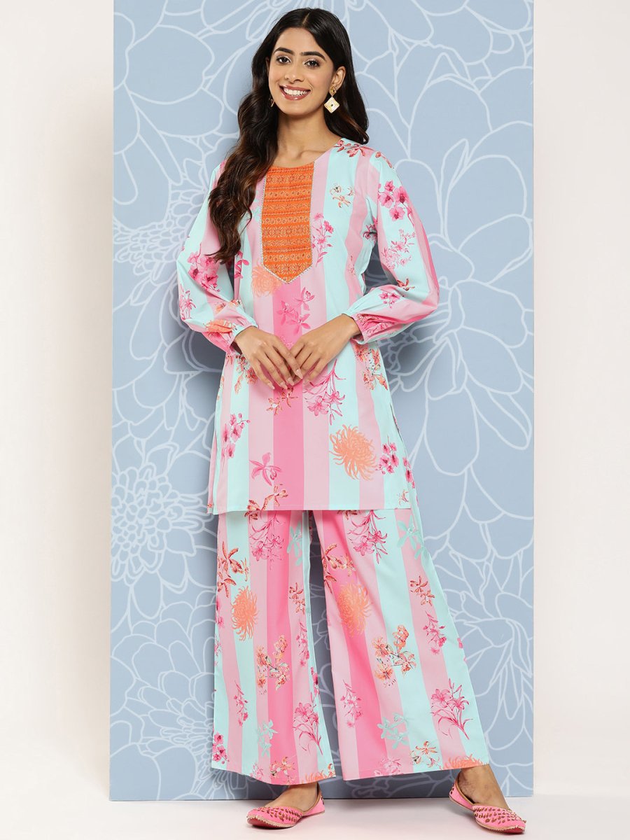 Ahalyaa Striped Ethnic Co-Ords - Swadesiicart