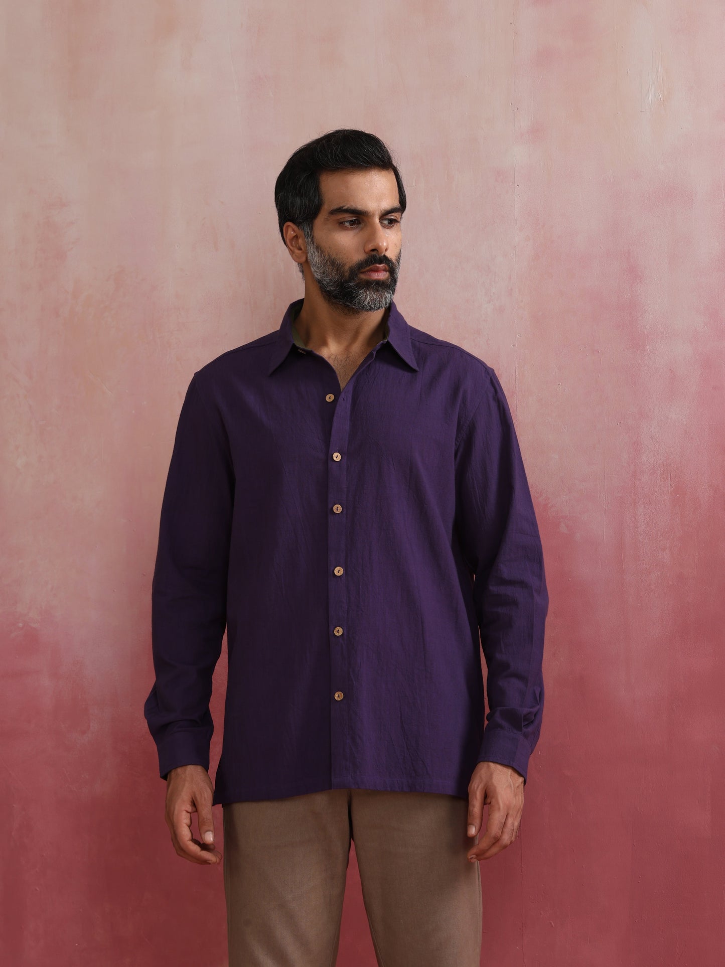 trueBrowns Men's Purple Cotton Shirt | Swadesiicart