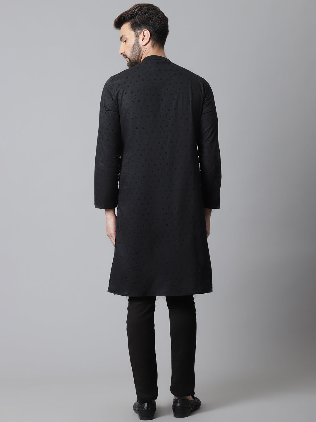 Even Apparels Black Pure Cotton Kurta With Band Collar | Swadesiicart