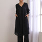 trueBrowns Black Dobby Flared Slit Kurta Pant Set | Swadesiicart