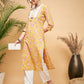 InWeave Women's Lime Pink Print Patch Cotton Straight Kurta - Swadesiicart
