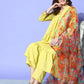 InWeave Women's Lime Green Flared Kurta Set With Green Organza Dupatta - Swadesiicart