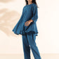 trueBrowns Blue Cotton Dobby Yoke Co-ord Set - Swadesiicart