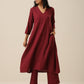 trueBrowns Ruby Wine Slub Texture Back Pleat Kurta Pant Set | Swadesiicart