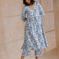 trueBrowns White With Overall Blue Print Cotton Slit Gathered Kurta Set | Swadesiicart