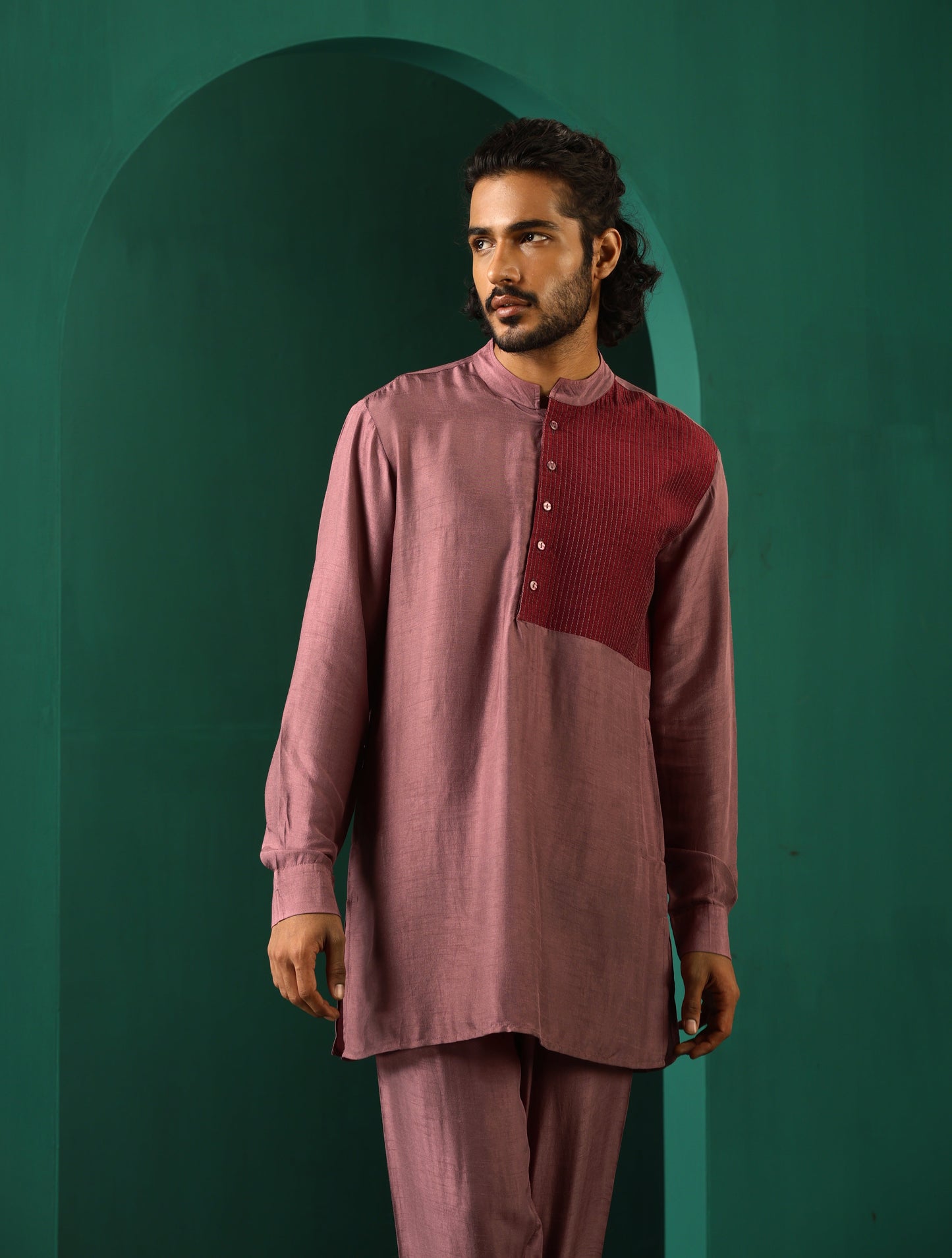 trueBrowns Men's Light Mauve Silk Co-ord Set - Swadesiicart