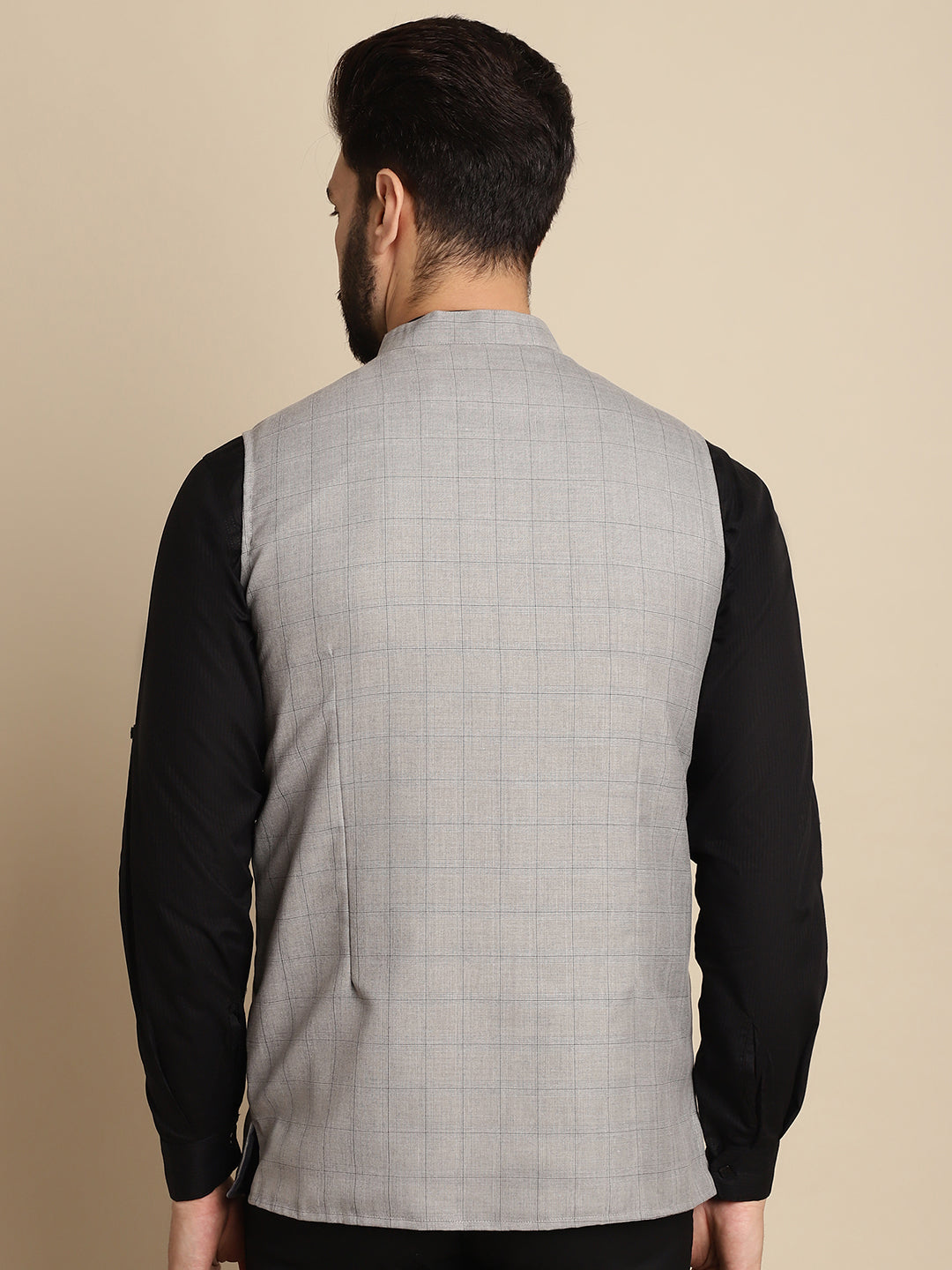 Even Apparels Men's Grey Mandarin Collar Waistcoat | Swadesiicart
