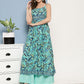 InWeave Women's Camelia Blue Pastel Print Strappy Kurta Set - Swadesiicart