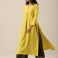 trueBrowns Lime Slub Texture Slit Kurta Palazzo Set | Swadesiicart
