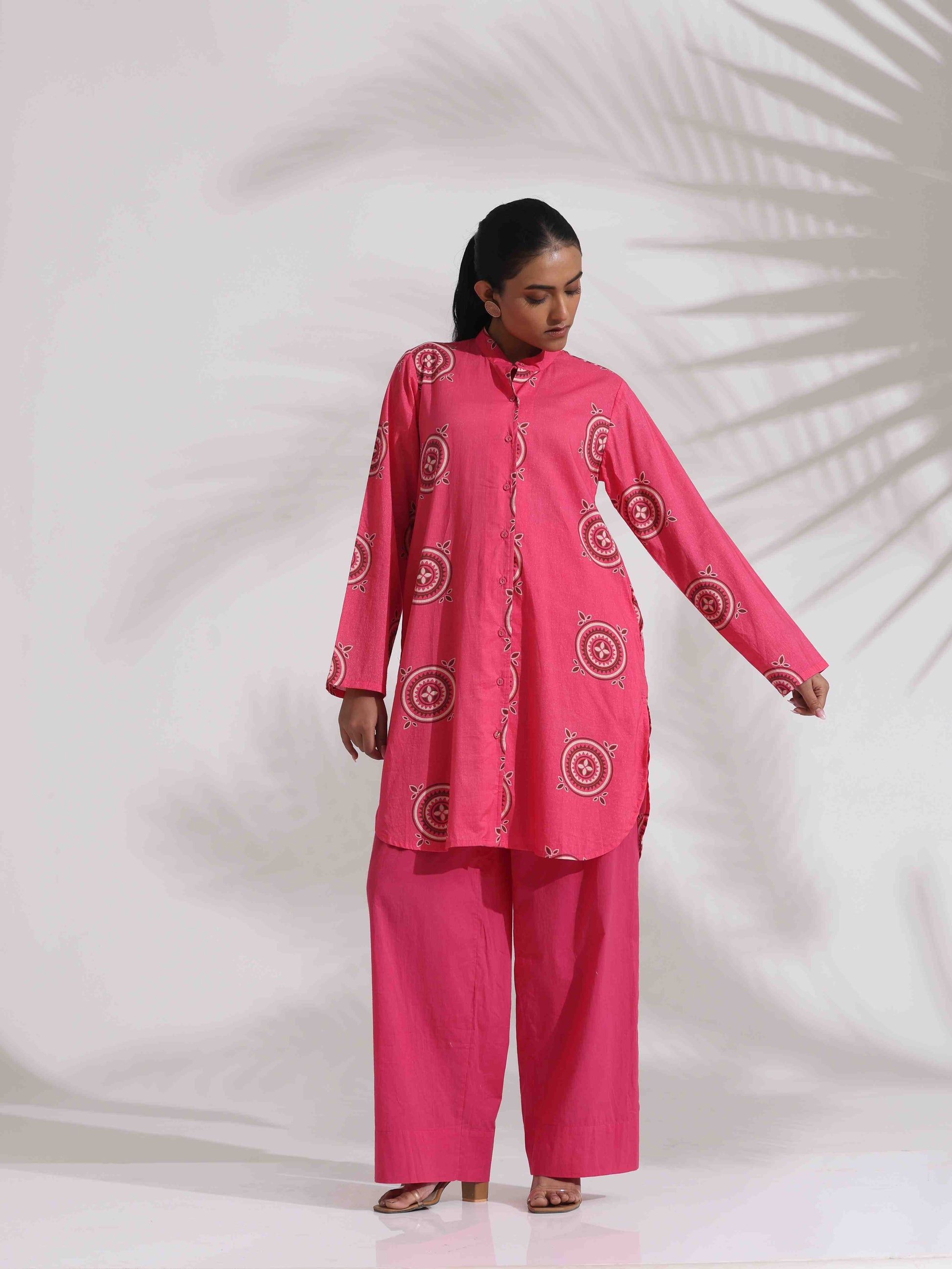 trueBrowns Pink Cotton Print Kurta Co-ord Set - Swadesiicart