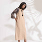 trueBrowns Beige Cotton Print Long Dress | Swadesiicart