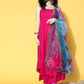 InWeave Strappy Set In Fuchsia With Blue Fuchsia Organza Dupatta - Swadesiicart