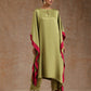 trueBrowns Light Green Modal Satin High-Low Kaftan Kurta Set | Swadesiicart