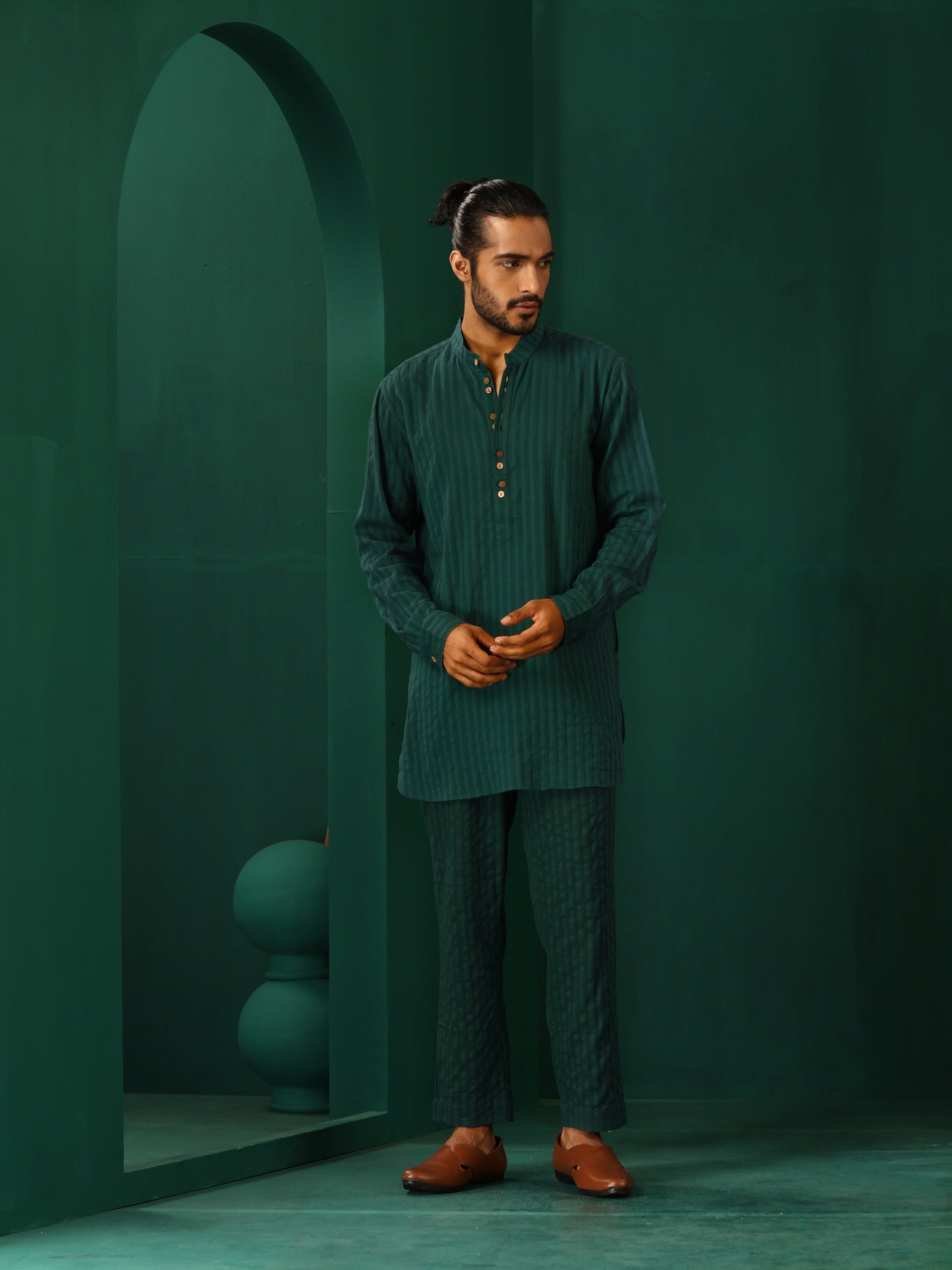 trueBrowns Men's Turquoise Dobby Co-ord Set - Swadesiicart