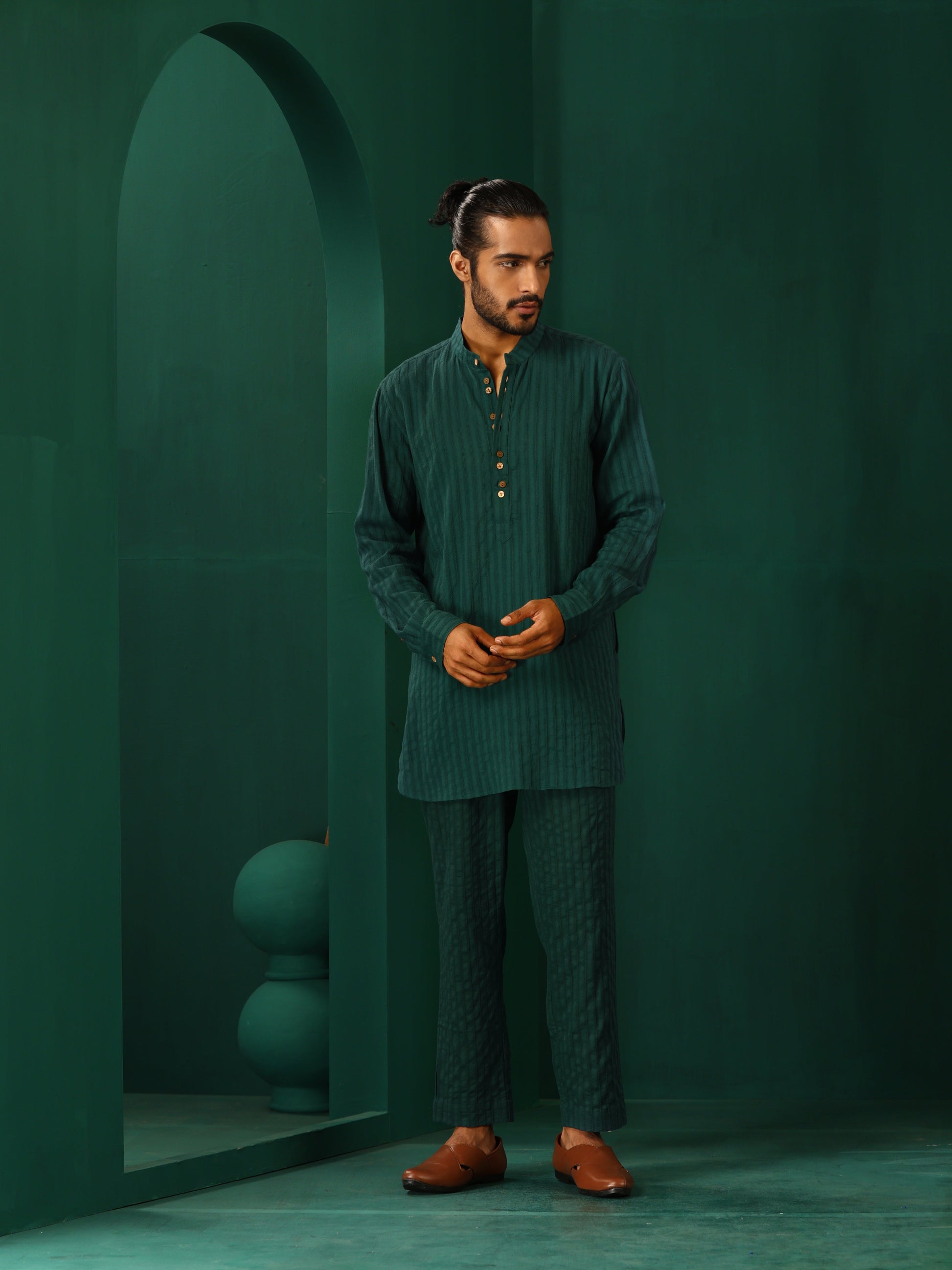 trueBrowns Men's Turquoise Dobby Co-ord Set - Swadesiicart