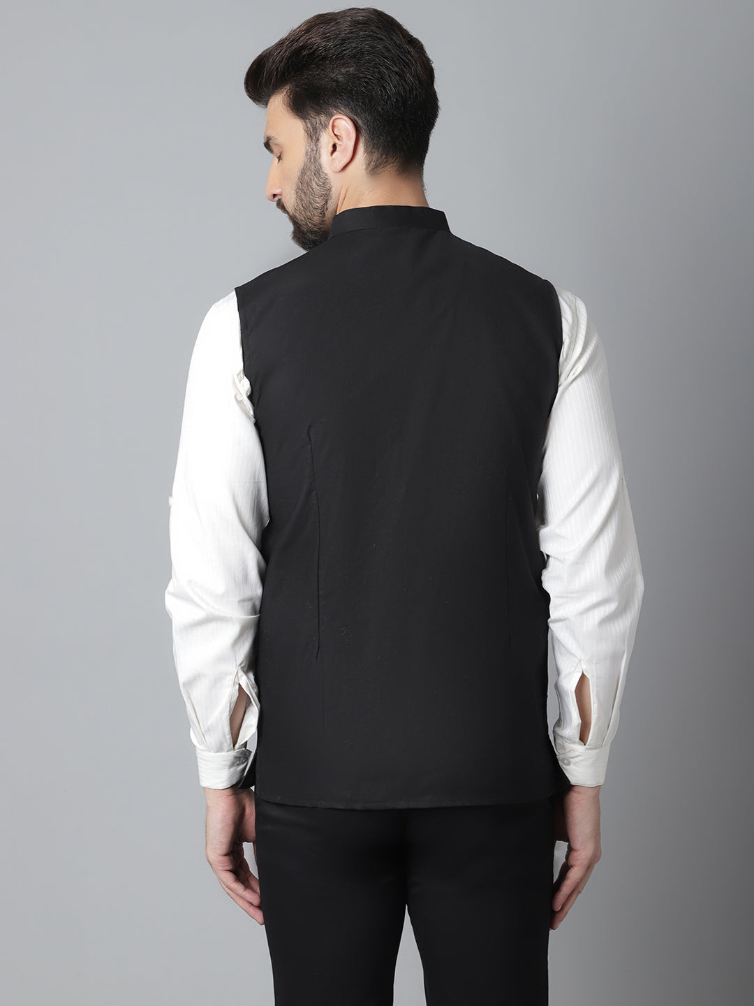Even Apparels Men's Black Nehru Jacket With Welt Pockets | Swadesiicart