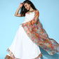 InWeave Women's White Strappy Orgranza Border Kurta Set With Dupatta - Swadesiicart